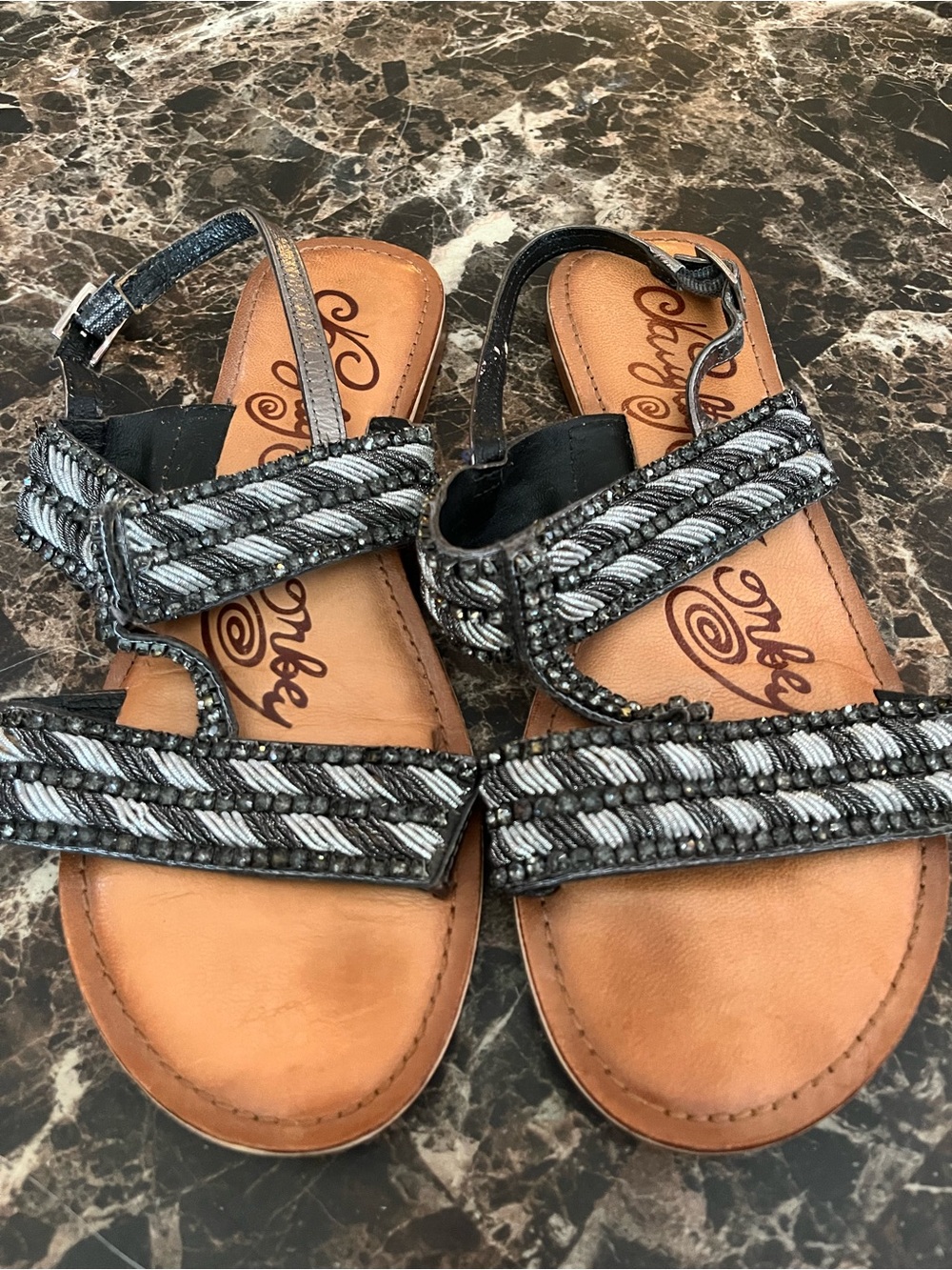 naughty monkey Black & Silver Braided Strap Sandals size 8